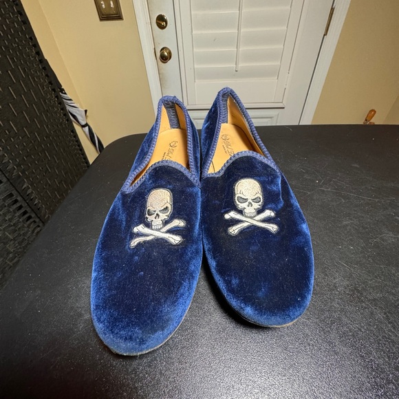Del Toro blue velvet embroidered skull men’s loafer size 11 made in Italy main image 7